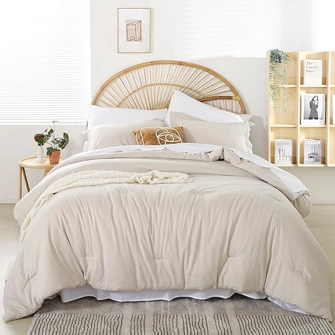 Comfortable weigelia Twin Comforter Set 5 Pieces Beige Bed in A Bag Soft Queen Bedding Set Lightweight Comforter Set for Women and Men（Comforters Flat amp Fitted Sheets Pillowcases amp Shams） Practical
