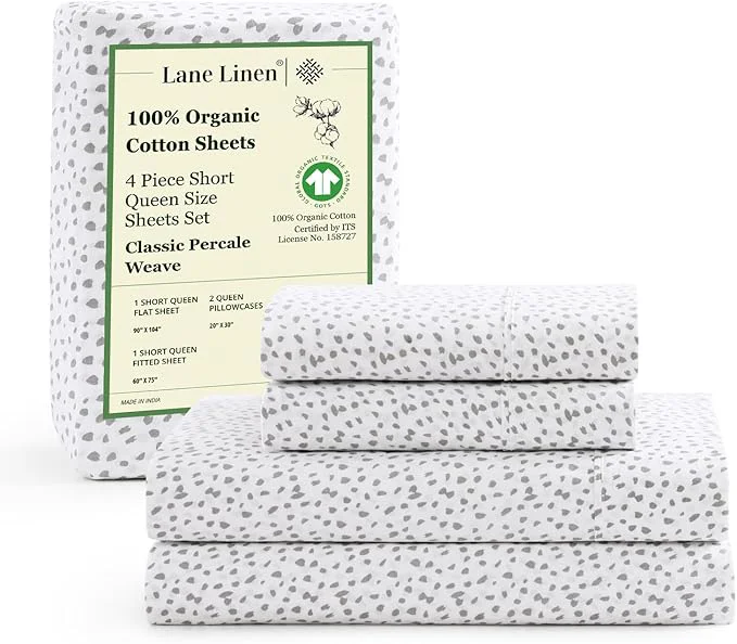 Genuine LANE LINEN Sustainably Produced Organic Cotton Queen Sheet Set Soft amp Comfy Fully Elasticized Printed Bedding Sheets amp Pillowcase Set 15 quot Deep Pocket Queen Sheets- Haze Grey Sustainable