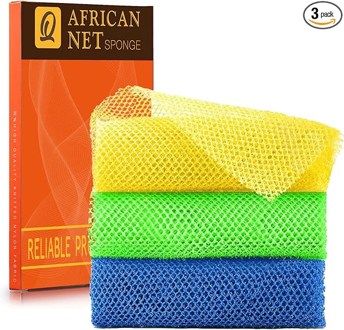 Green UJFQBH 3 Pieces African exfoliating net African Net Long Net Bath Sponge Superior