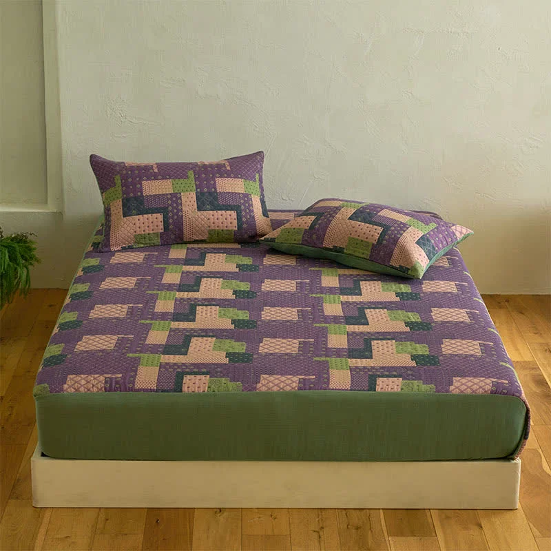 Breathable Ownkoti Patchwork Cotton Gauze Jacquard Fitted Sheet Functional