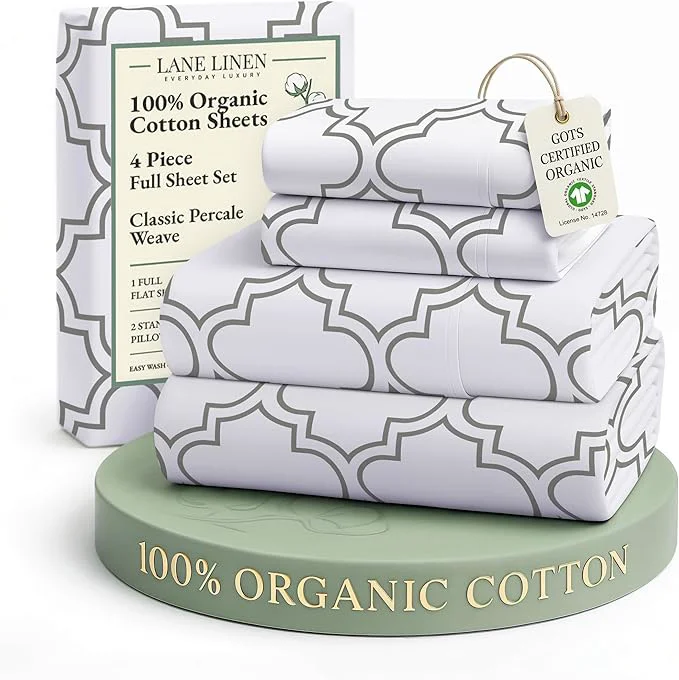 Elite LANE LINEN Organic Cotton Full Sheets Set Fully Elasticized Naturally Temperature Regulating Mercerized Cotton Printed Full Bedding amp Pillowcases Set – Trellis Clean