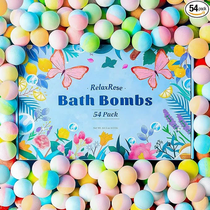 Eco-Friendly 54 Pack Handmade Bath Bombs – 11 Vibrant Colors 9 Unique Scents Long-Lasting Original