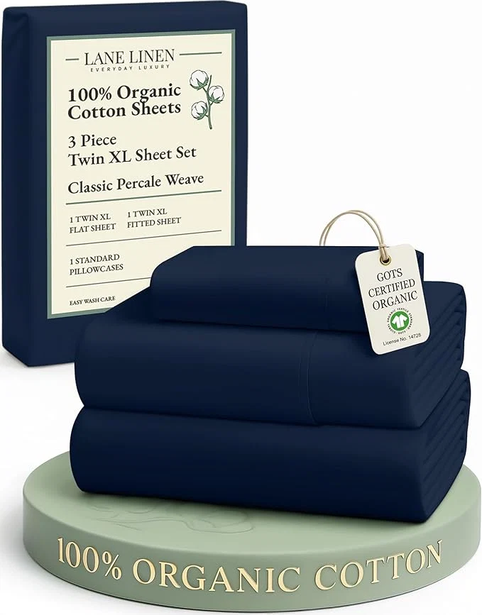 Carefully Designed LANE LINEN Organic Cotton Mercerized Twin XL Sheet Set Reinforced Seams Machine Washable Extra Long Twin Bedding Set Luxury Hotel Quality Cotton Sheets – Navy Contemporary