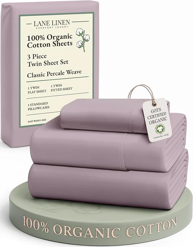 Exceptional LANE LINEN Sustainable Organic Cotton Twin Size Bed Sheets Soft amp Comfy Mercerized Fully Elasticized Naturally Cooling Machine Washable Twin Sheet Sets Cotton- Lilac User-Friendly