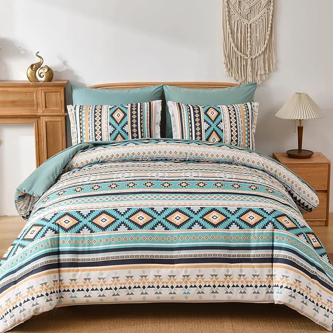 Trusted Dinjoy Boho King Size Bed in A Bag 7 Pieces Turquoise Orange Comforter Set Aztec Striped Bedding Set Bohemian Complete Set Geometric Spring Comforters for Women Men 90 quot ×104 quot Prestigious