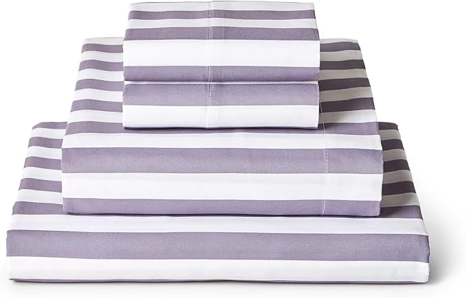 Easy-to-Use Mellanni California King Sheets Set – 4 PC Iconic Collection Bedding – Hotel Luxury Soft Cooling Bed Sheets – Wrinkle Fade Stain Resistant Cal King Oxford Stripe Hazy Lilac High-End