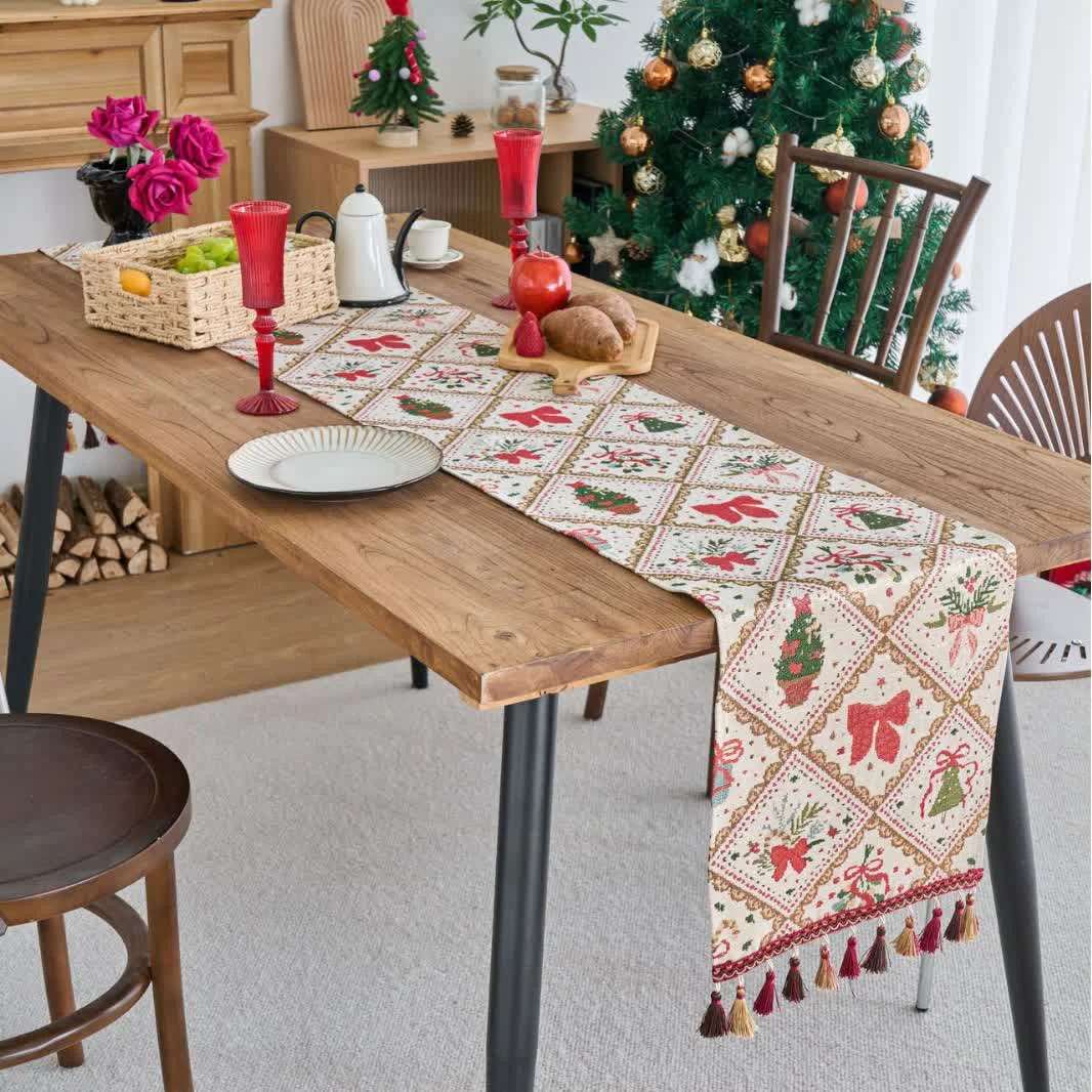 Elite Ownkoti Christmas Bowknot Diamond Jacquard Table Runner Comfortable