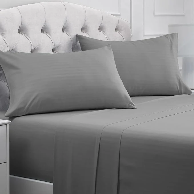 Practical Mellanni California King Sheets Set – 4 PC Iconic Collection Bedding – Hotel Luxury Extra Soft Cooling Bed Sheets – Wrinkle Fade Stain Resistant Cal King Striped Gray Silver Modern