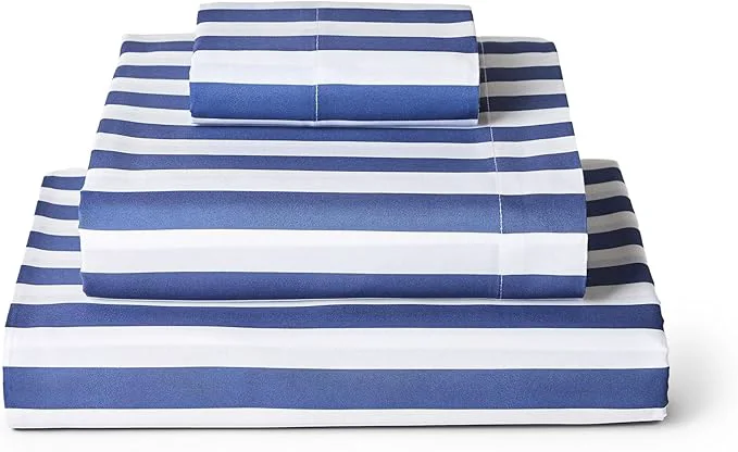 Mellanni Twin Sheets Set – 3 PC Iconic Collection Bedding – Hotel Luxury Extra Soft Cooling Bed Sheets – Wrinkle Fade Stain Resistant Twin Oxford Stripe Blue Nova Certified
