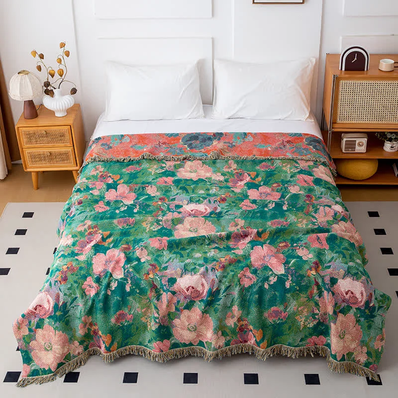 Ownkoti Botanical Art Natural Cotton Tassel Quilt Fine Crafted