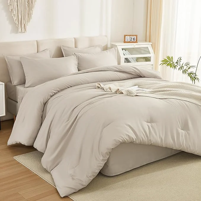 Healthy Litanika Comforter California King Size Set Tannish Grey – 7 Pieces Bed in a Bag California King Bedding Comforter Sets Plain Lightweight Bed Set with Comforter Sheets Pillowcases amp Shams Eco-Friendly