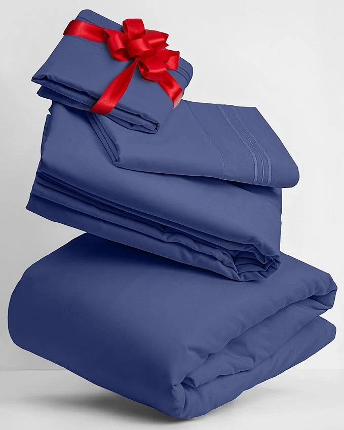 Mellanni Twin Sheets Set – 3 PC Iconic Collection Bedding – Hotel Luxury Extra Soft Cooling Bed Sheets – Wrinkle Fade Stain Resistant Twin Blue Nova Elite