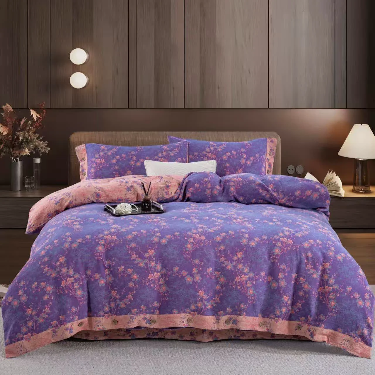 Modern Ownkoti Floral Cotton Gauze Reversible Bedding Set 4pcs Crafted
