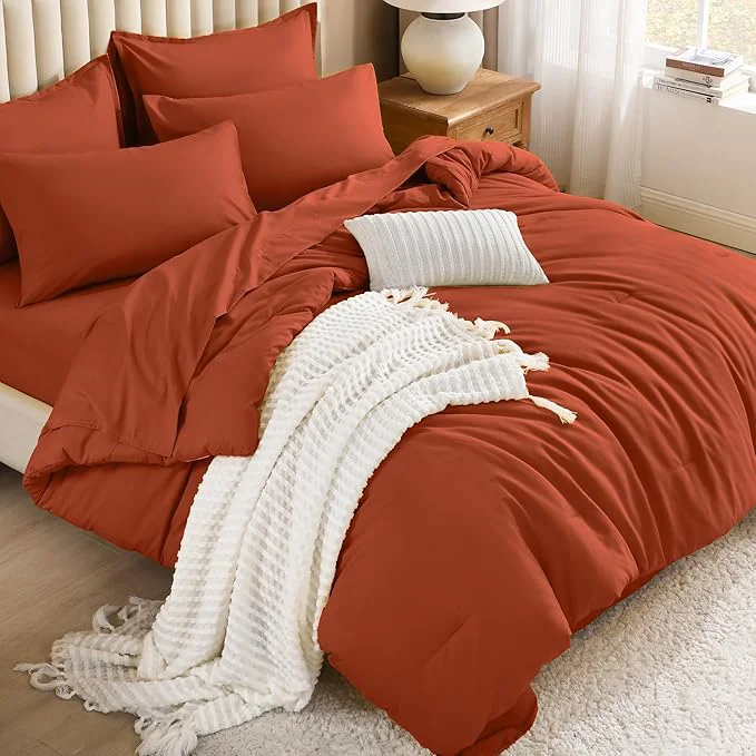 Fast Litanika Oversized King Comforter Sets Burnt Orange – 7 Pieces Bed in a Bag Oversized King Bedding Comforter Sets Solid Lightweight Bed Set with Comforter Sheets Pillowcases amp Shams Innovative