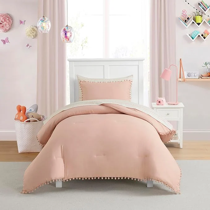 Elite Kids Comforter Set Twin Size – Bed in a Bag with Sheets Pillowcases amp Shams – Soft Stylish Pom Pom Bedding – All Season Girls Bed Set Lightweight