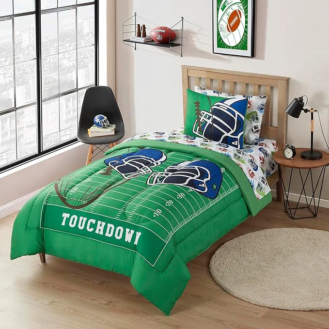 First-Class Kids Bedding Set Bed in a Bag for Boys and Girls Toddlers Printed Sheet Set and Comforter Twin Football Proven