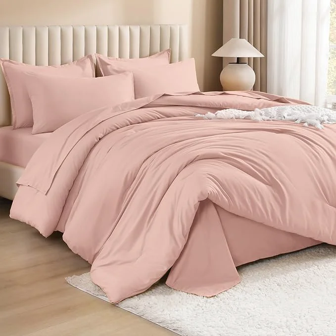 Selected Litanika Comforter California King Size Set Blush Pink – 7 Pieces Bed in a Bag California King Bedding Comforter Sets Plain Lightweight Bed Set with Comforter Sheets Pillowcases amp Shams Luxury