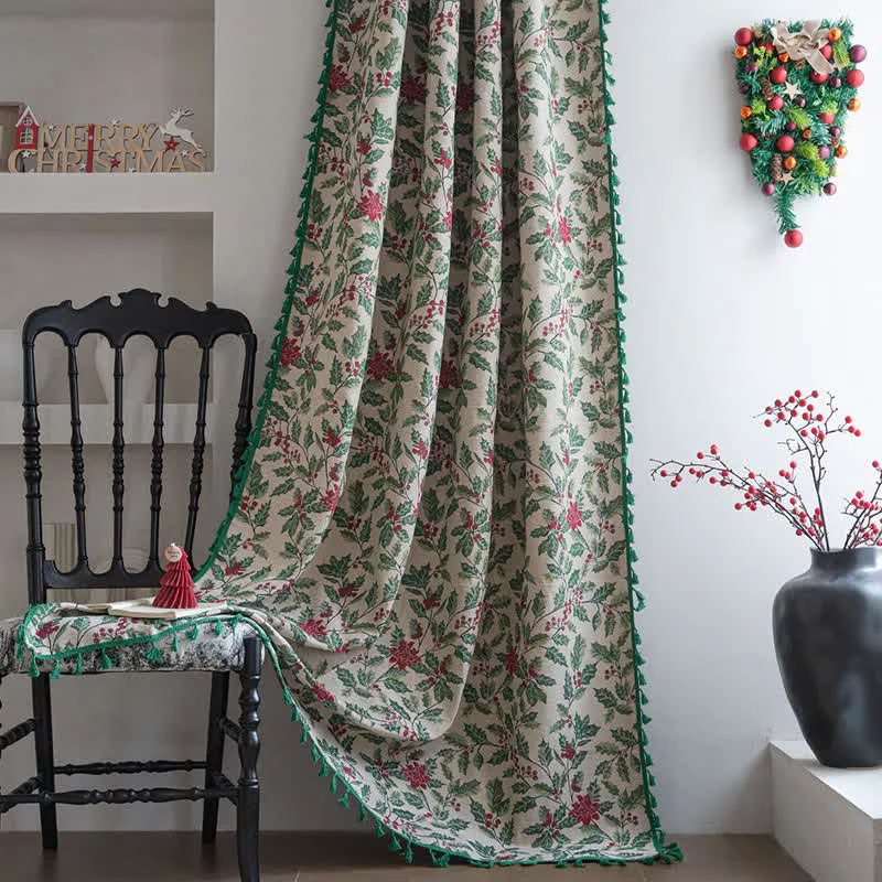 Contemporary Ownkoti Christmas-inspired Holly Leaf Tassel Curtain Innovative
