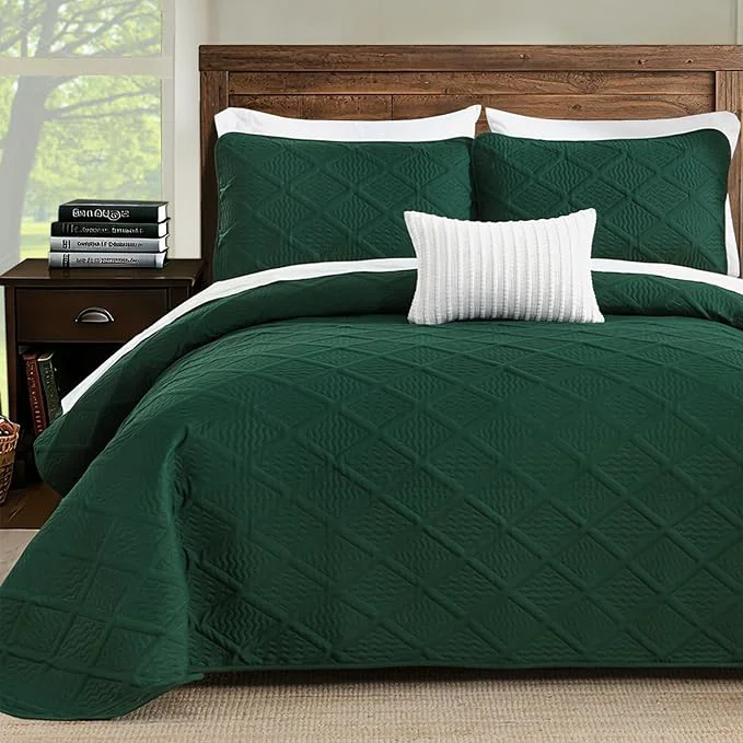 Yiran Twin Quilt Set Emerald Green Lightweight Soft Bedspreads Bedding Set Diamond Pattern Coverlet for All Season Modern Style 2 Piece with 1 Pillow Sham 68×90 Inch Innovative
