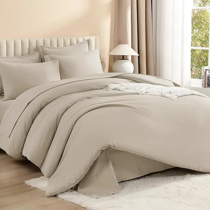 Excellent Litanika Comforter King Size Set Oatmeal – 7 Pieces Bed in a Bag King Bedding Comforter Sets Plain Lightweight Bed Set with Comforter Sheets Pillowcases amp Shams Superior