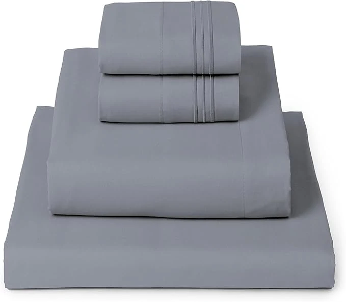 Advanced Mellanni California King Sheets Set – 4 PC Iconic Collection Bedding – Hotel Luxury Extra Soft Cooling Bed Sheets – Wrinkle Fade Stain Resistant Cal King Mineral Gray Detailed