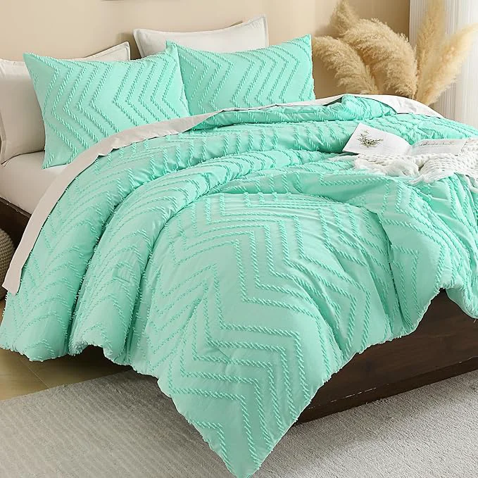 Comfortable Andency Mint Green Comforter Set Full Size Boho Soft Warm Tufted Neutral Bedding Comforter Sets for Full Bed 3 Pieces Aesthetic Chevron Cute Bohemian Textured Bedding Set Elite