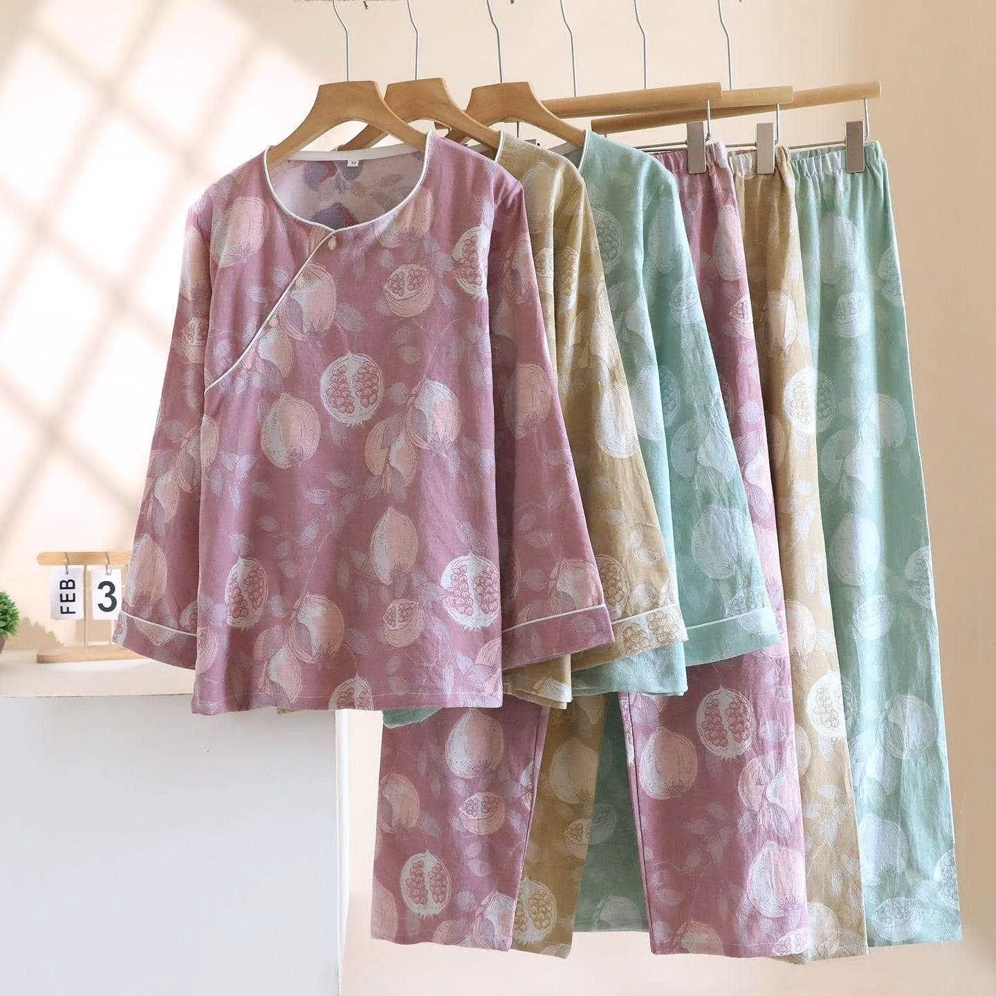 Reliable Ownkoti Vintage Pomegranate Cotton Gauze Loungewear Set Dependable