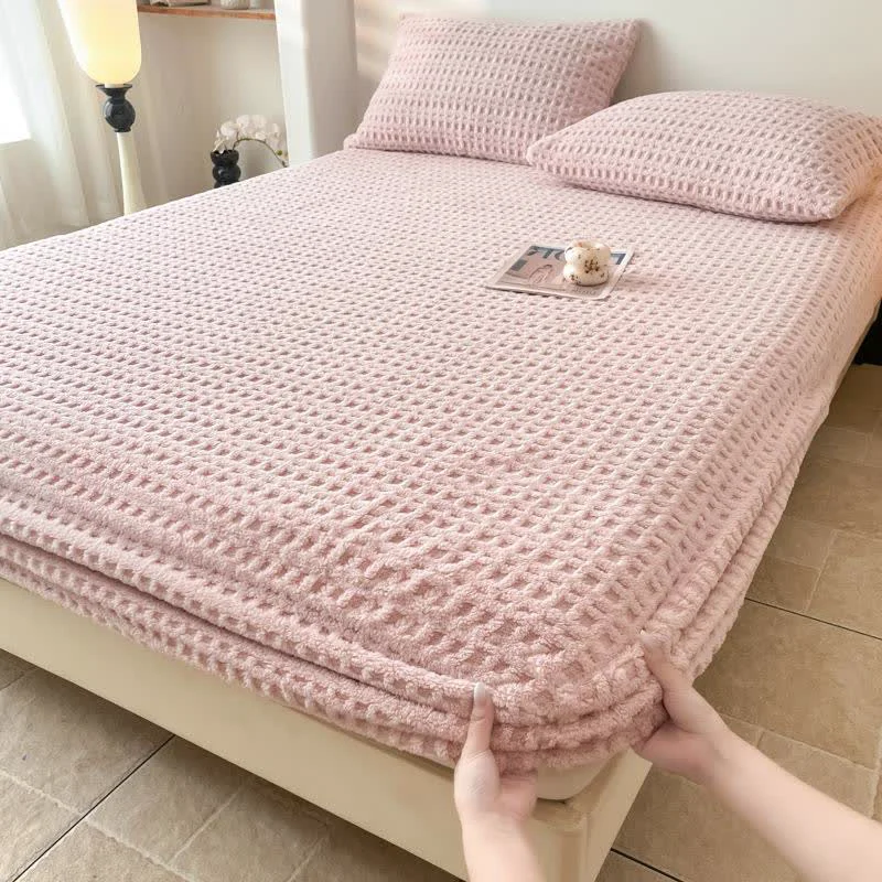 Convenient Ownkoti Waffle Textured Fleece Warm Fitted Sheet Quality