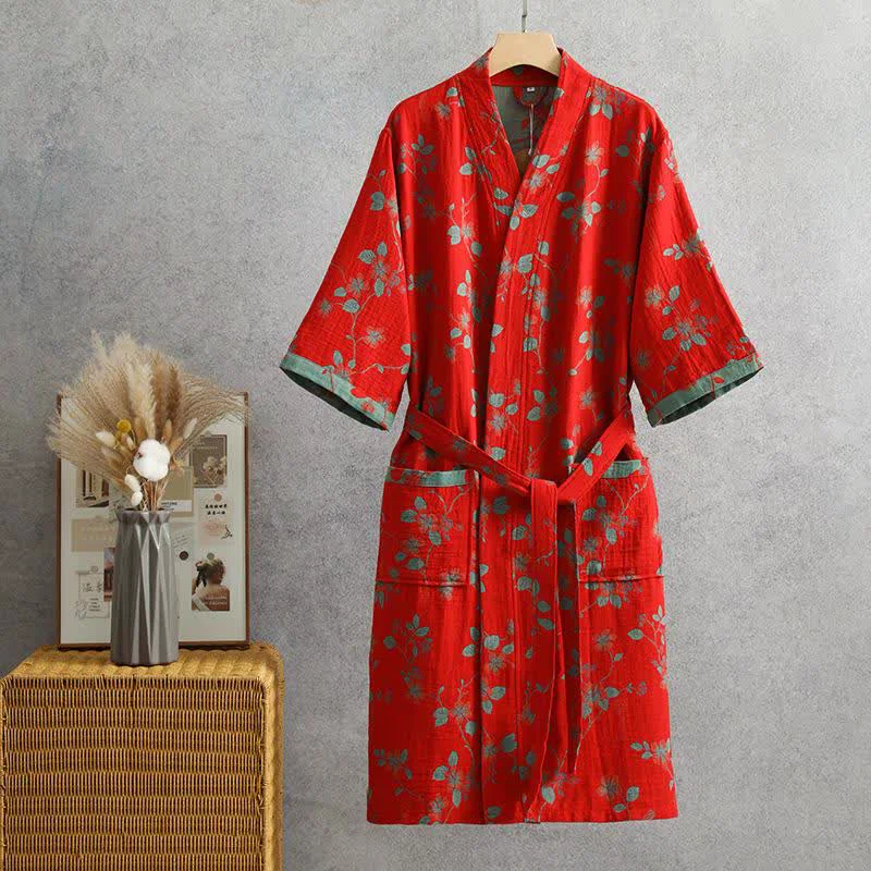 Smart Ownkoti Branch Leaf Cotton Gauze Yukata Robe Fine Crafted