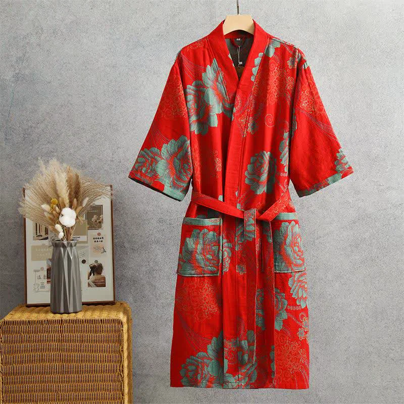 Verified Ownkoti Peony Cotton Gauze Yukata Robe Enhanced