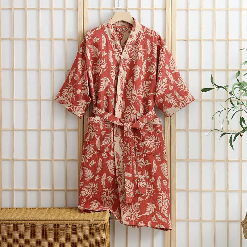 Stylish Ownkoti Leaf Cotton Gauze Kimono Yukata Robe Fashionable