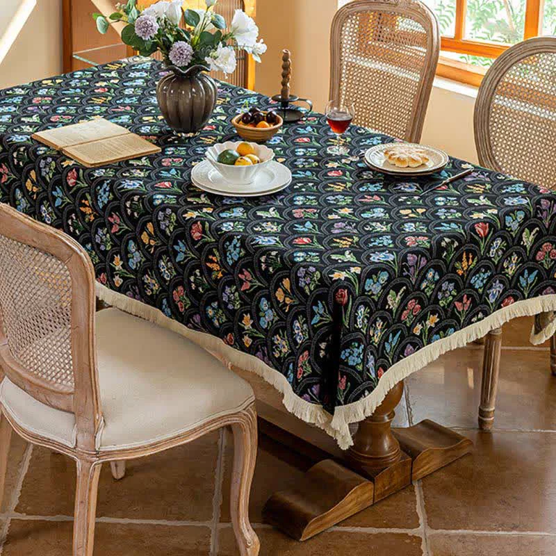 Breathable Ownkoti Vintage Blooming Bouquet Tassel Tablecloth Sophisticated