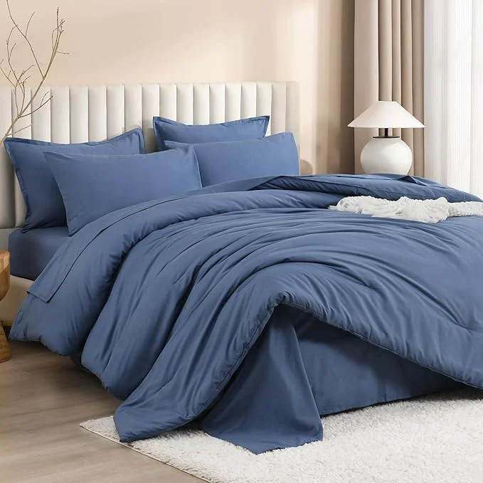 Pure Litanika Super King Plus Comforter Sets Ocean Blue – 7 Pieces Bed in a Bag Beddding Sets Solid Lightweight Bed Set with Comforter Sheets Pillowcases amp Shams Trusted