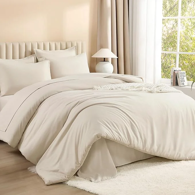 Unique Litanika Twin Twin XL Size Comforter Set – 5 Piece Bed in a Bag Beige Lightweight Solid Includes Comforter Sheets Pillowcases amp Shams Green