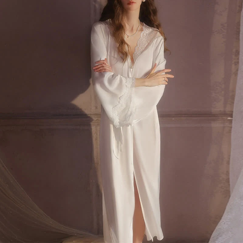 Carefully Designed Ownkoti Solid Color Sexy Lace Bathrobe First-Class