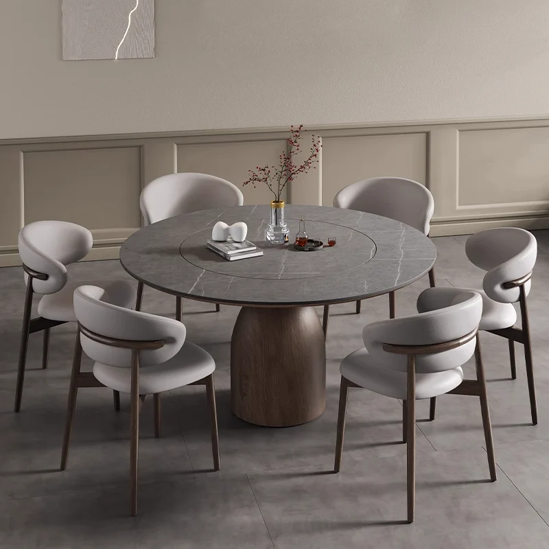 Advanced Ownkoti Built-in Lazy Susan Stone Dining Table Natural