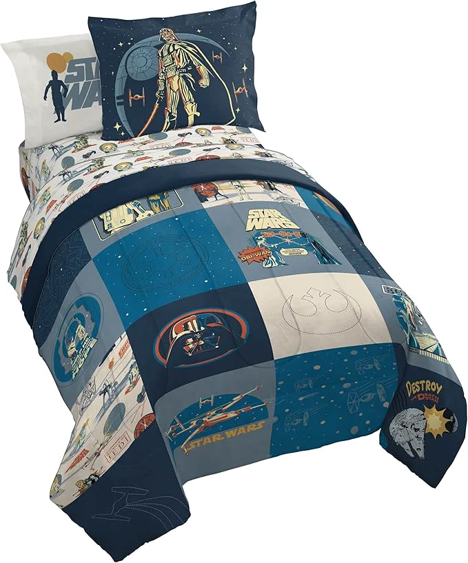 Elegant Jay Franco Kids Comforter Set Includes Sheets and Pillow Covers – Soft and Cozy Bed Set for Stylish Room Decor Blue – Star Wars 01 5 Piece Twin Bedding Original Design
