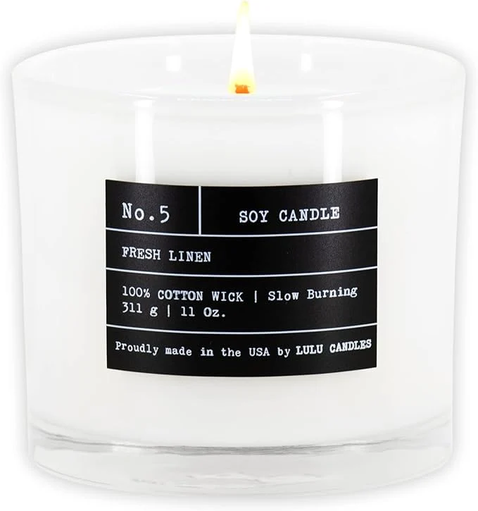 Official Lulu Candles Fresh Linen Luxury Scented Soy Jar Candle Hand Poured in The First-Class