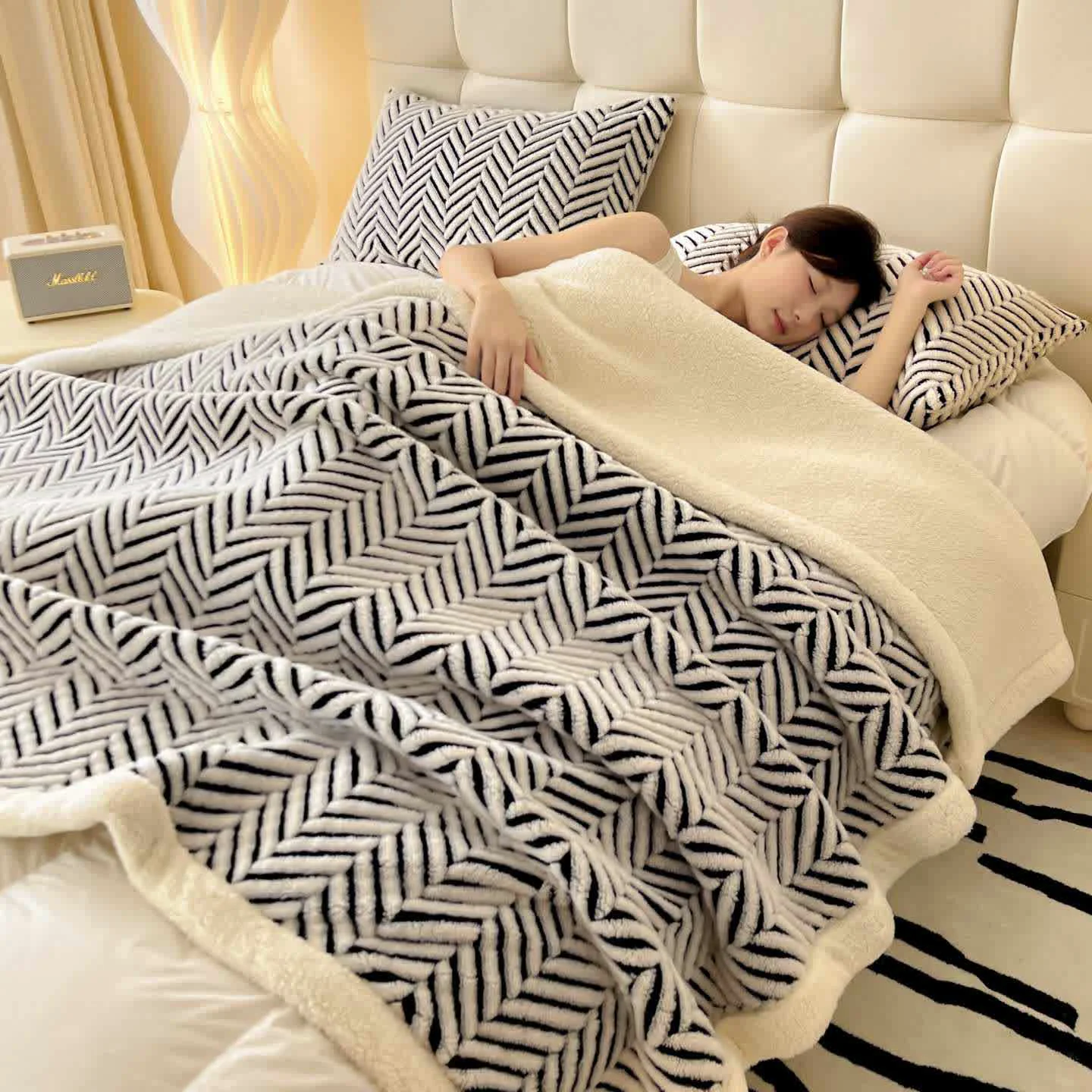 Carefully Designed Ownkoti Modern Striped Jacquard Throw Blanket Luxury