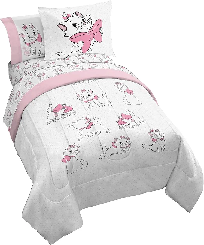 Environmentally Friendly Jay Franco Kids Comforter Set Includes Sheets and Pillow Covers – Soft and Cozy Bed Set for Stylish Room Decor White – Aristocats 5 Piece Twin Size Bedding Contemporary