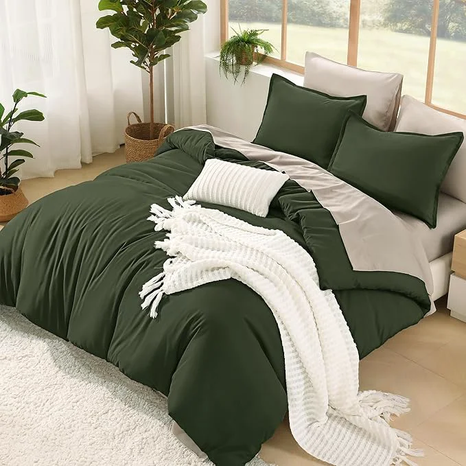 Unique Litanika Comforter Queen Size Set Olive – 7 Pieces Bed in a Bag Queen Beddding Comforter Sets Plain Lightweight Bed Set with Comforter Sheets Pillowcases amp Shams Eco-Friendly
