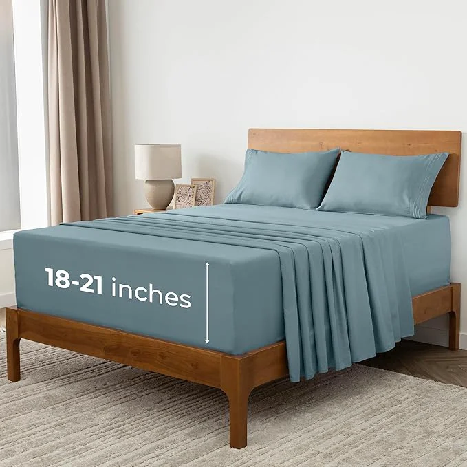Reliable Mellanni Extra Deep King Sheets – 4 PC Iconic Collection Bedding – Hotel Luxury Ultra Soft Cooling Bed Sheets – Wrinkle Fade Stain Resistant King Spa Blue Authentic