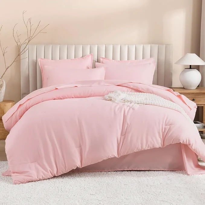 Original Design Litanika Full Size Comforter Sets Pink – 7 Pieces Bed in a Bag Full Bedding Comforter Sets Solid Lightweight Bed Set with Comforter Sheets Pillowcases amp Shams Premium Material