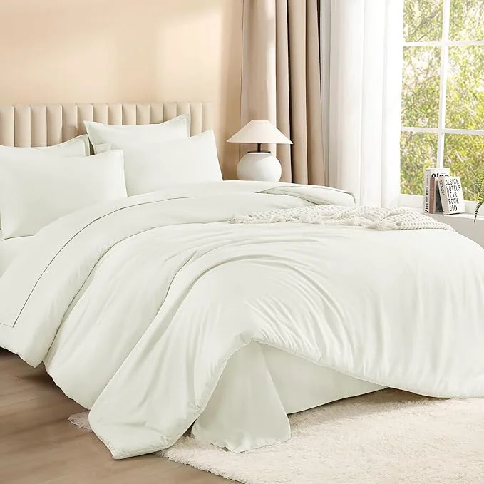 Relaxed Litanika Super King Plus Comforter Sets Ivory – 7 Pieces Bed in a Bag Beddding Sets Solid Lightweight Bed Set with Comforter Sheets Pillowcases amp Shams Authentic
