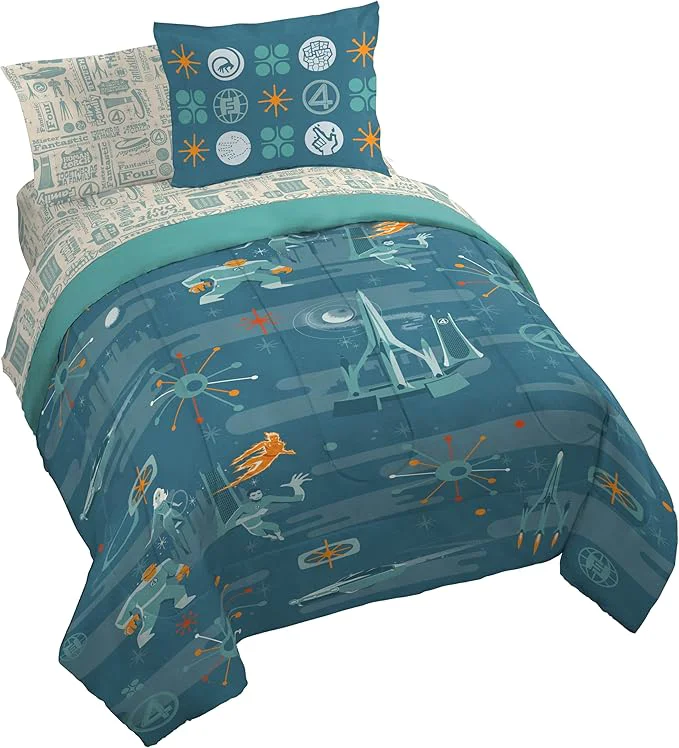 Relaxed Jay Franco Comforter Set Includes Sheets and Pillow Covers – Soft and Cozy Bed Set for Stylish Room Decor Blue – The Four 7 Piece Queen Size Bedding User-Friendly