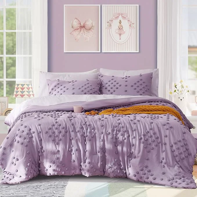 Long-Lasting Geniospin Purple Queen Comforter Set for Girls- 7 Pieces Pom Tufted Bed in A Bag Queen Bedding Sets with Sheets Pillowcases amp Shams All Season Kids Comforter Set Artisan