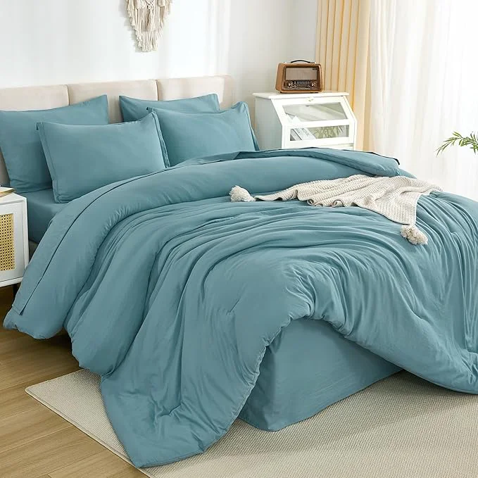 Reliable Litanika Queen Comforter Set Grayish Teal – 7 Pieces Bed in a Bag Queen Bedding Comforter Sets Solid Lightweight Bed Set with Comforter Sheets Pillowcases amp Shams Enhanced