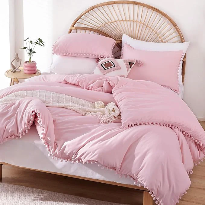 Minimalist YIRDDEO Twin Comforter Set – Comforter Twin Size Bed with Ball Pom Fringe Soft Bedding Set for All Seasons – 2 Pieces 1 Comforter 66 quot x90 quot amp 1 Pillow Sham 20 quot x26 quot Dust Pink Sustainable