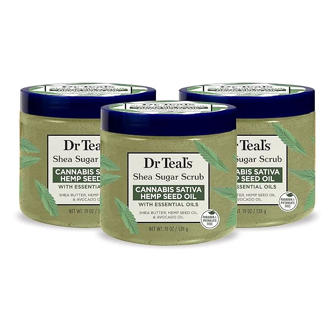 Exclusive Dr Teal’s Shea Sugar Body Scrub Cannabis Sativa Hemp Seed Oil Eco-Friendly