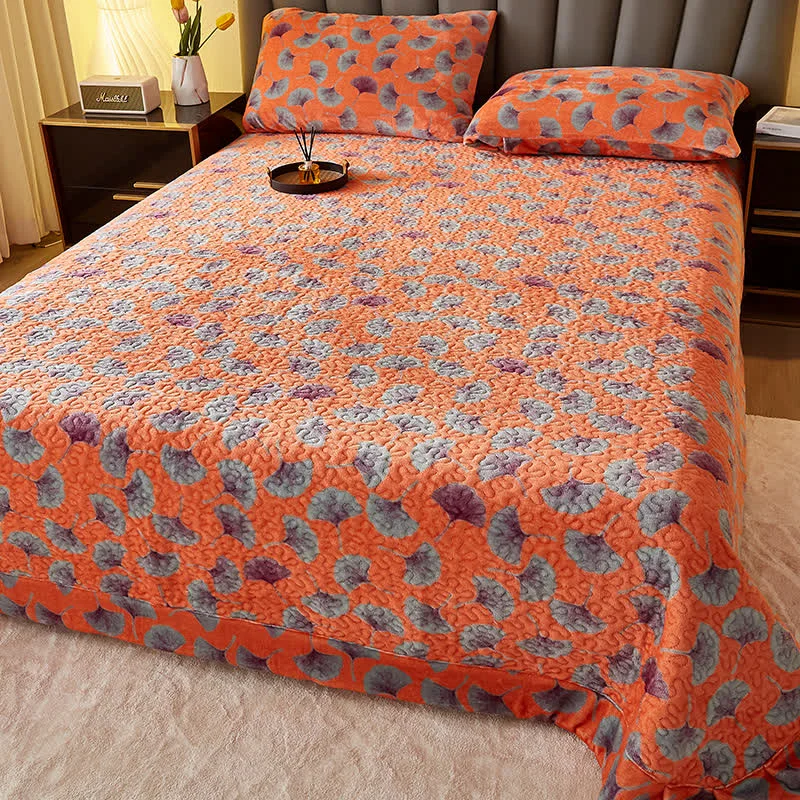 Green Ownkoti Rustic Ginkgo Quilted Plush Coverlet Versatile